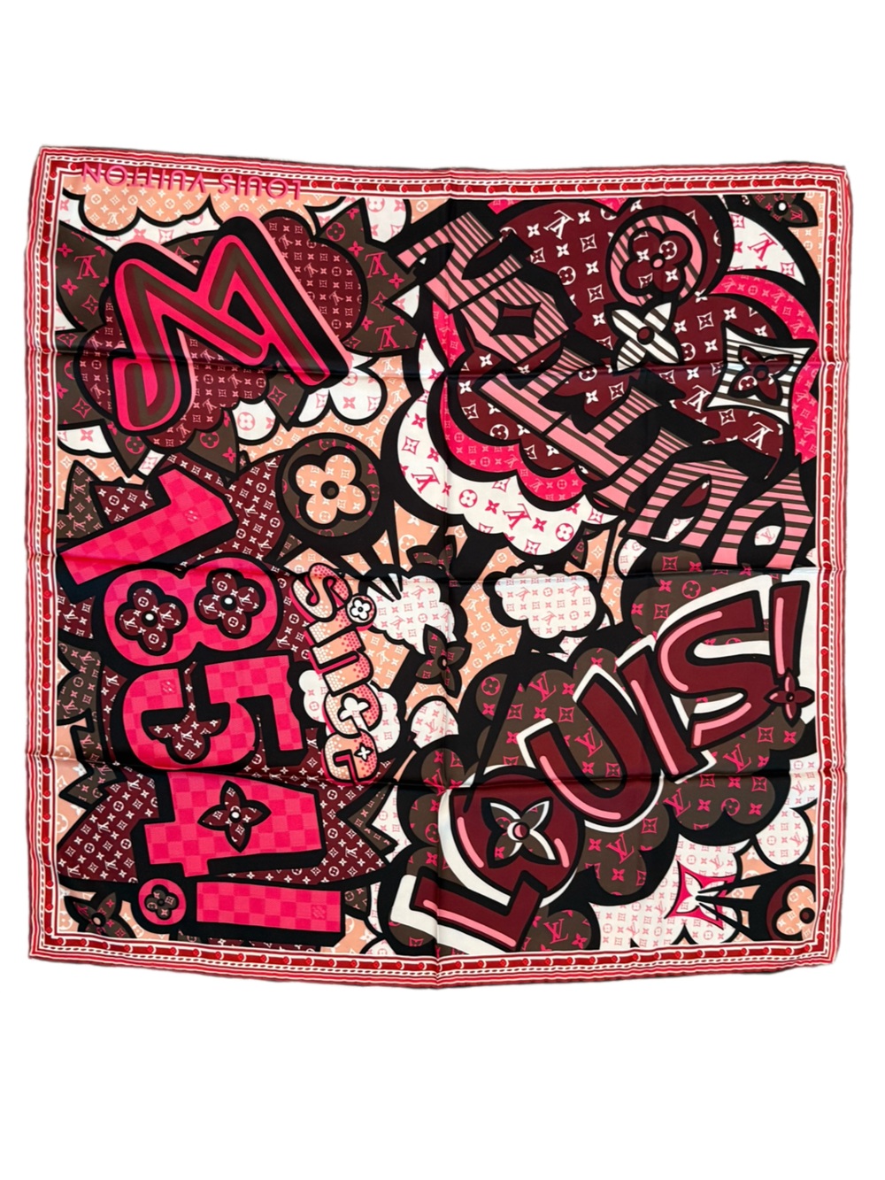 100% Silk 90cm Pink, Brown & Cream Graphic Silk Scarf